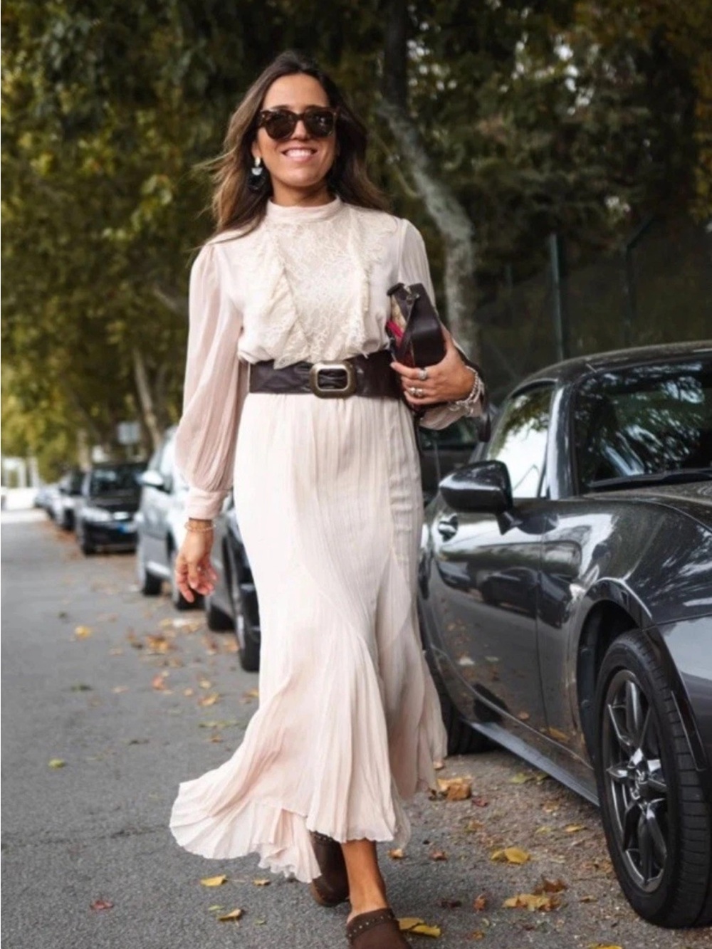 ZARA Cream Pleated Ruffled Boho Maxi Dress with Long Puff Sleeves - Picture 7 of 16